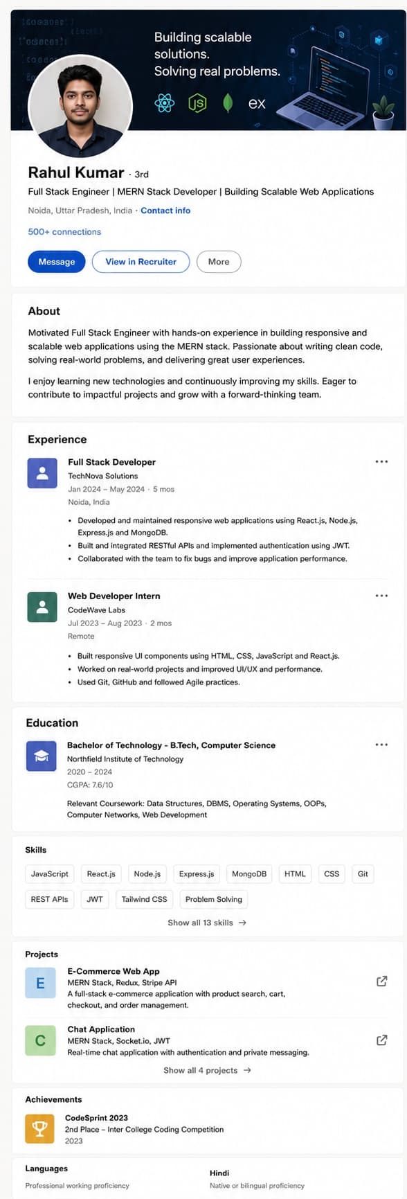 LinkedIn profile after rewrite